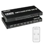 ELCOR HDMi Switcher Splitter 2x8 Out Splitter 4Kx2K Active Amplifier Extender Ultra HD 1080P 3D Audio Video Selector with IR Remote Adapter for HDTV