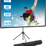 ELCOR PRO Series Projector Screen with Stand 80 Inch 16:9  Outdoor Projector Screen and Tripod Stand, Portable Projector Screen with 1.2 Gain, Lightweight and Compact, Easy Setup, Idea for Home Cinema, Garden Party.
